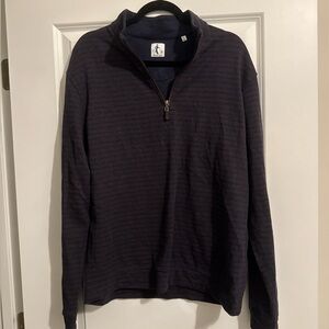 Navy & Burgundy Striped Quarter-Zip Pullover Sweater